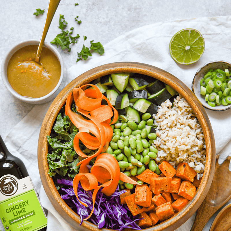 Rainbow Spring Roll Bowl with Gingery Lime Peanut Sauce