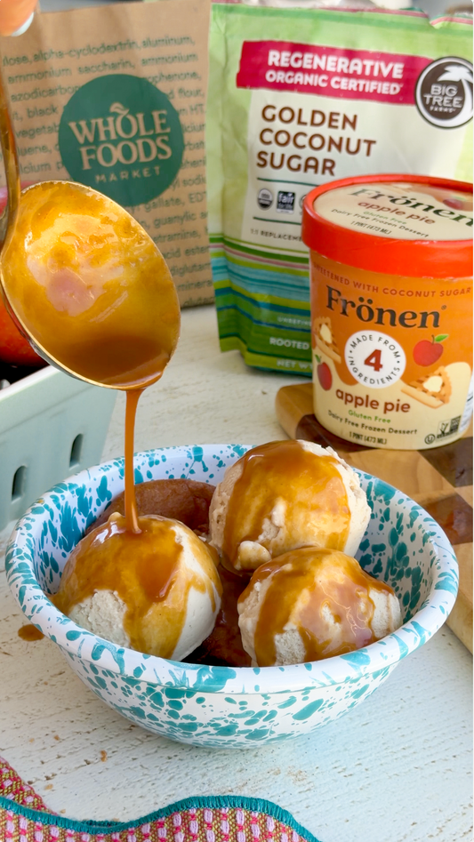 Frönen & Big Tree Farms' Apple Pie Fritter Sundae with Caramel Sauce