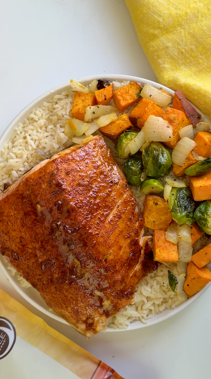 Coconut Sugar Baked Salmon & Roasted Veggies
