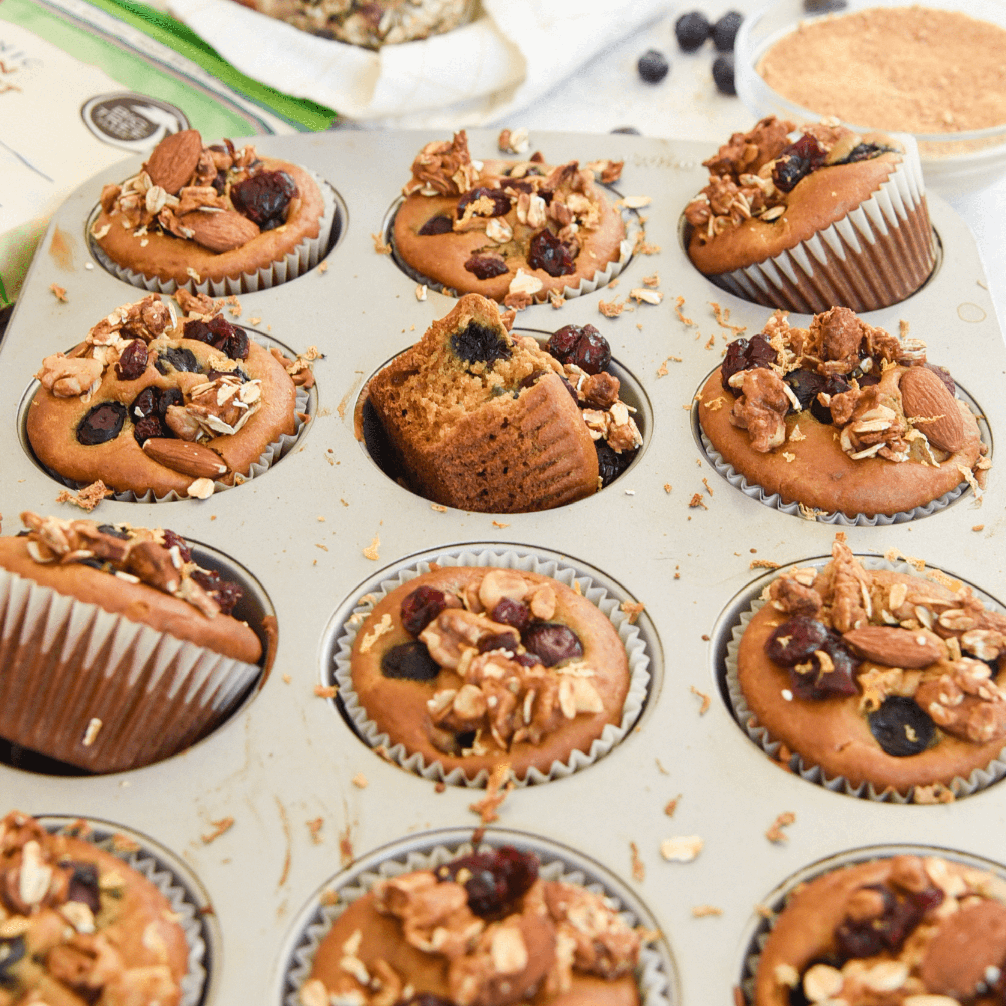 Blueberry Muffins with Golden Granola