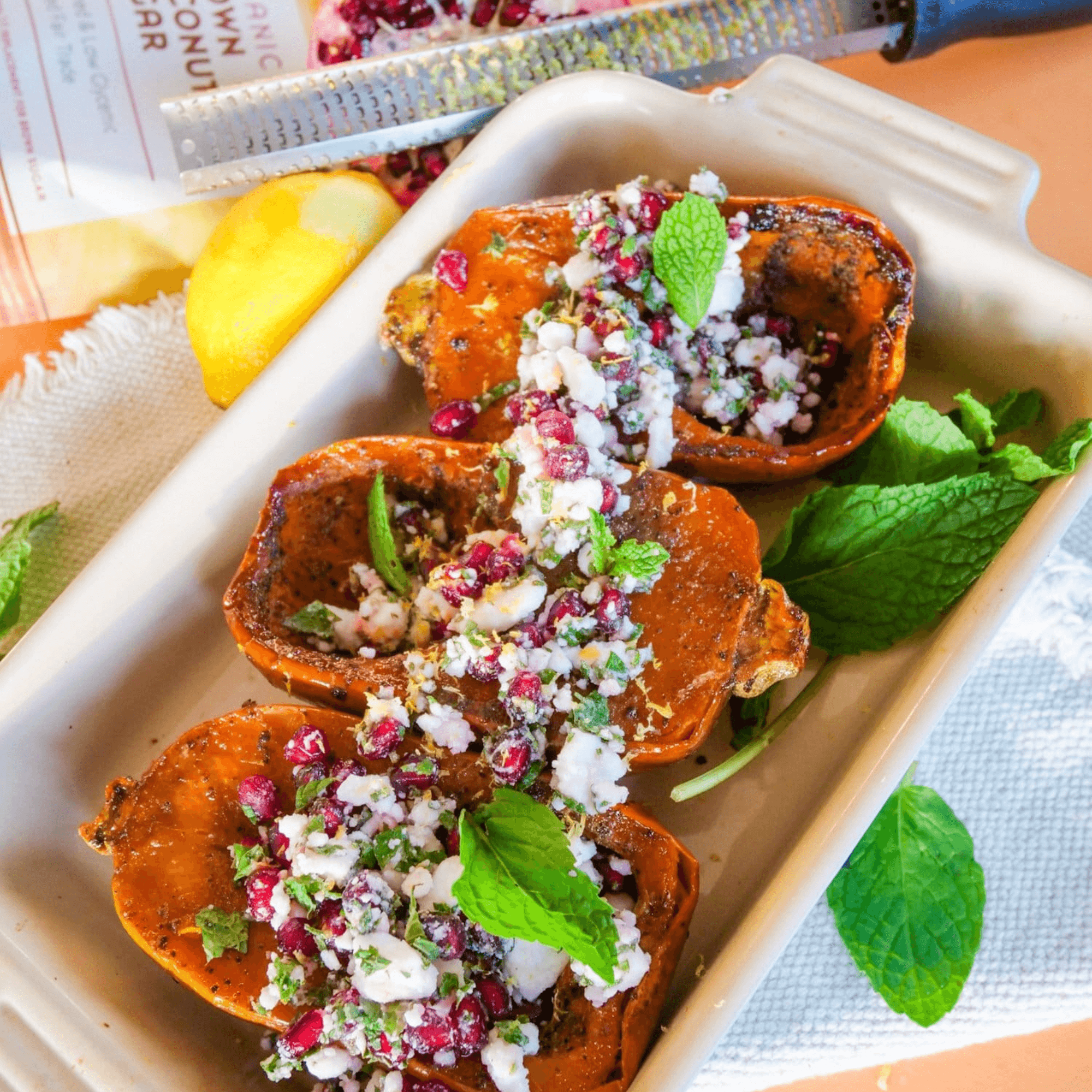 Glazed Honey-Nut Squash with Mint & Feta