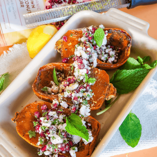 Glazed Honey-Nut Squash with Mint & Feta
