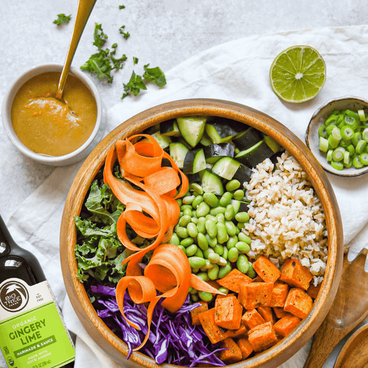 Rainbow Spring Roll Bowl with Gingery Lime Peanut Sauce
