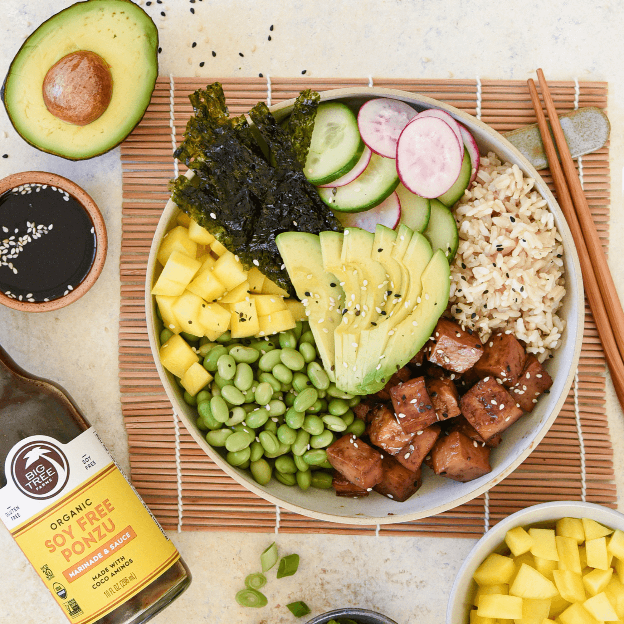 Vegan Poke Bowl with Ponzu Glazed Tofu